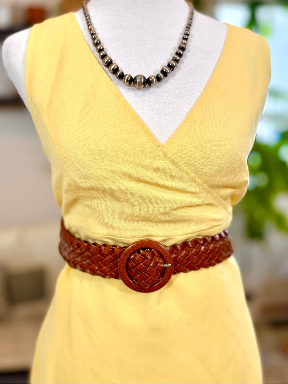 VTG Butter Yellow Linen Blend Midi Dress Sleeveless Summer Sz 4/6 S read - Picture 7 of 13